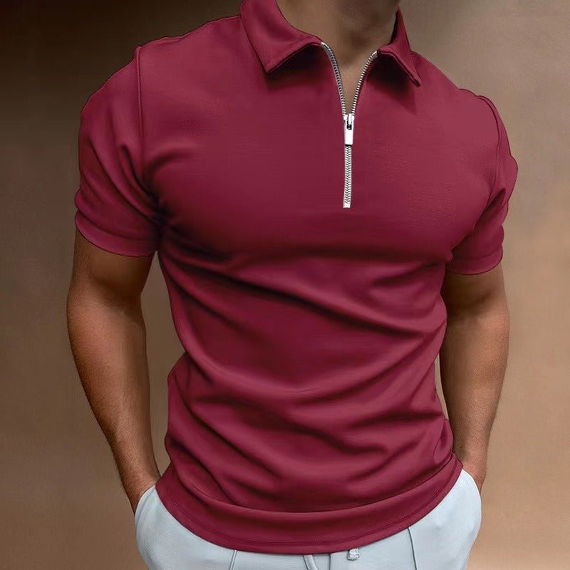 Men's Slim Zip Polo Shirt - Burgundy