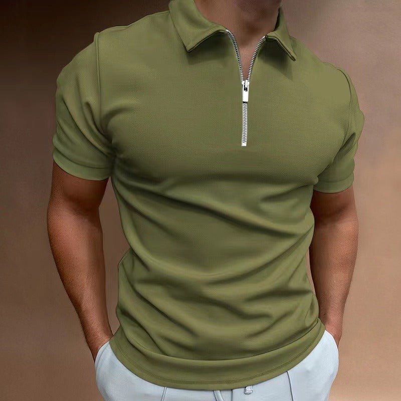 Men's Slim Zip Polo Shirt - Army Green
