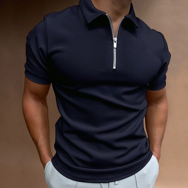 Men's Slim Zip Polo Shirt - Navy Blue