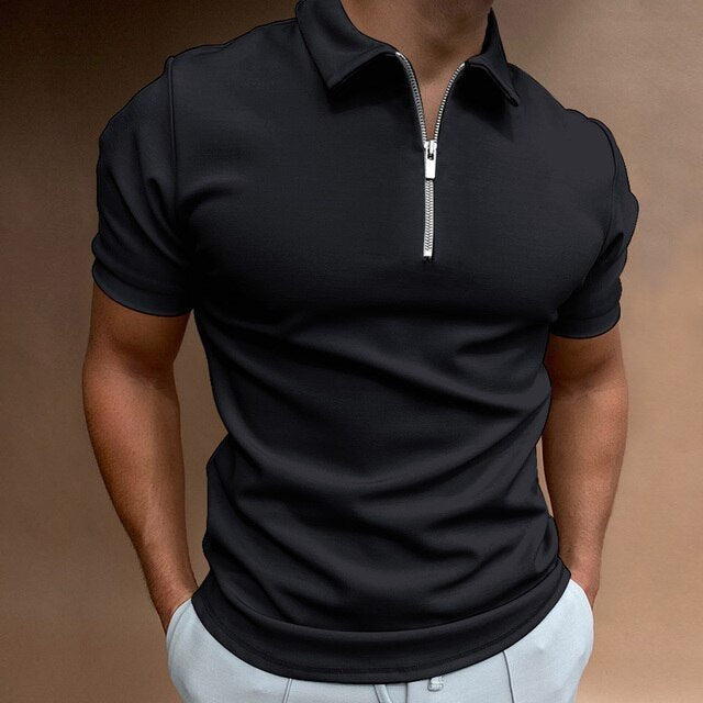 Men's Slim Zip Polo Shirt - Black