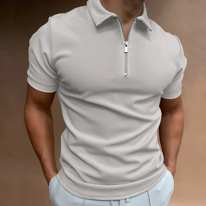 Men's Slim Zip Polo Shirt - Light Grey