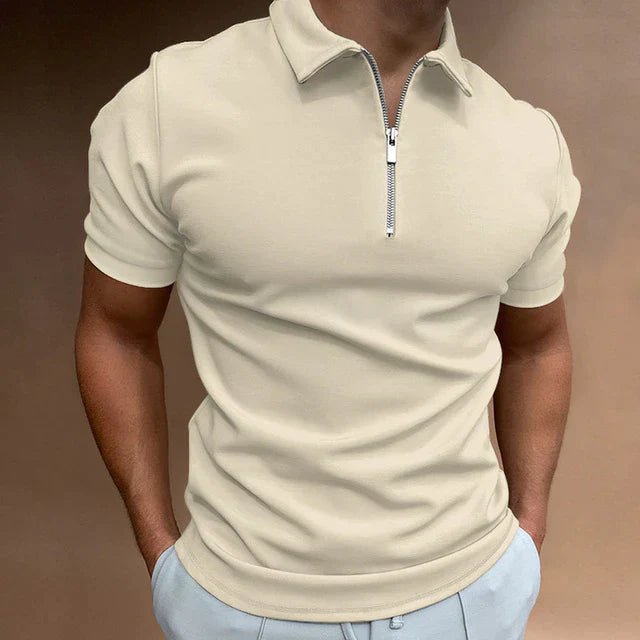 Men's Slim Zip Polo Shirt - Beige