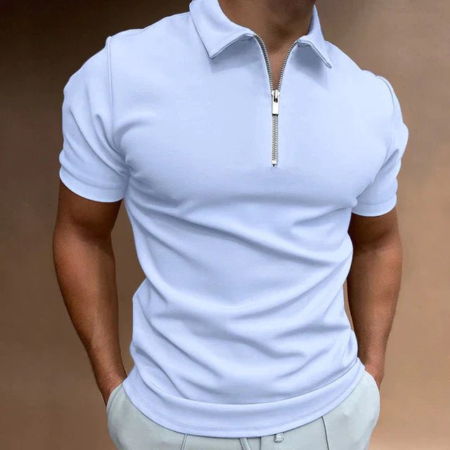 Men's Slim Zip Polo Shirt - Light Blue