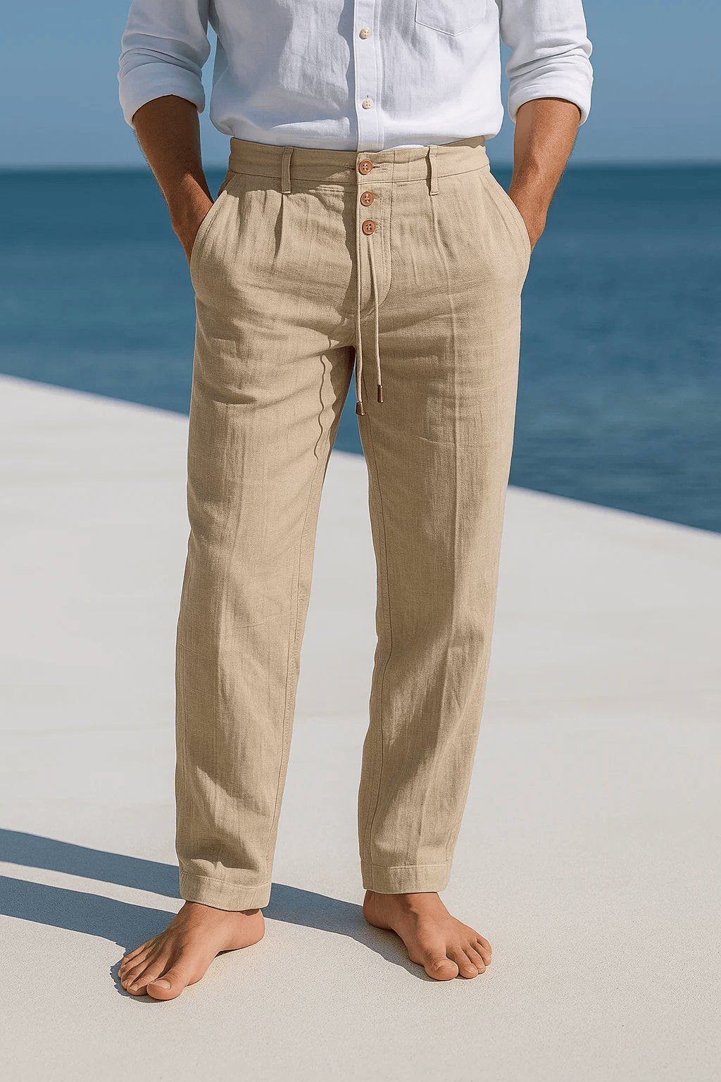 Men's Straight-Leg Trousers - Khaki