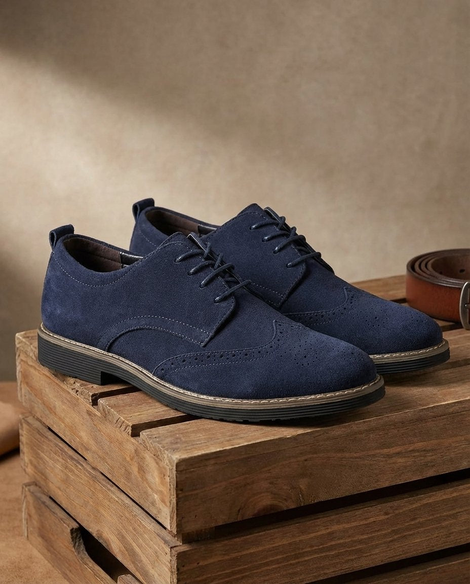 Men's Suede Wingtip Brogue Derby Shoes
