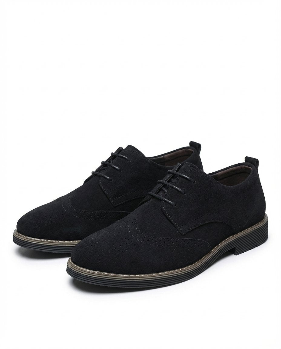 Men's Suede Wingtip Brogue Derby Shoes - Black