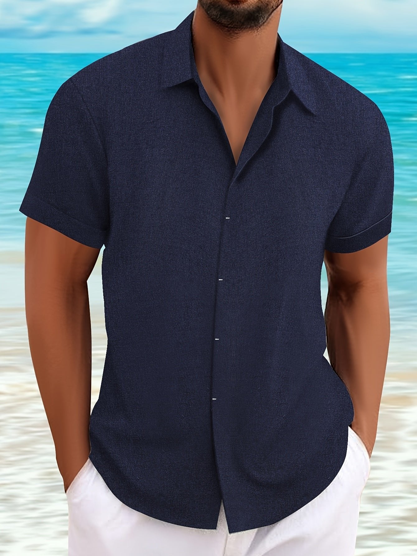Men's Vacation Short Sleeve Shirt - Navy Blue