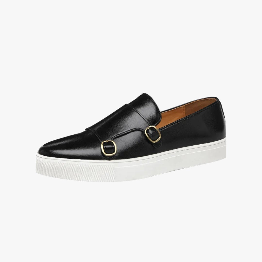 Men's Leather Monk Strap Loafers - Black