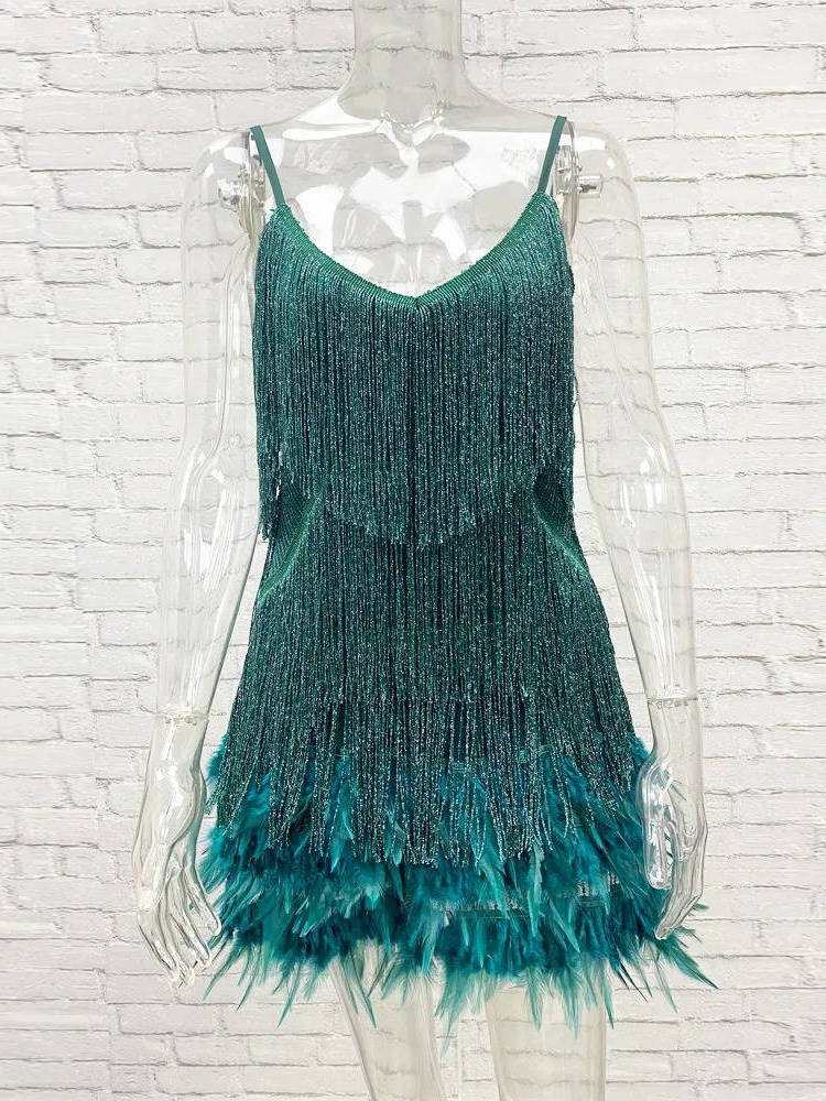 Women's Beaded Fringe Mini Dress