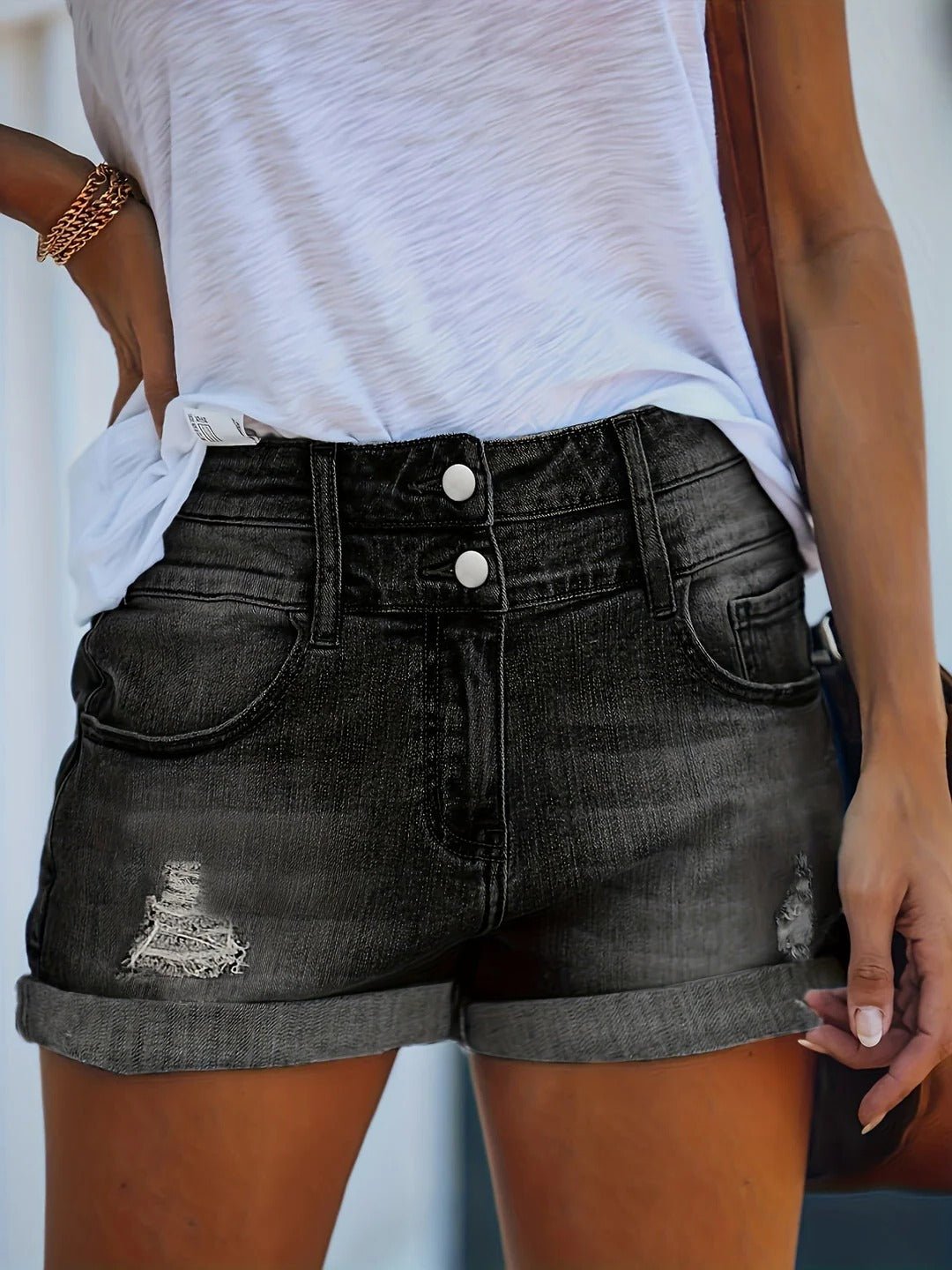 Women's High-Waisted Denim Shorts - Black