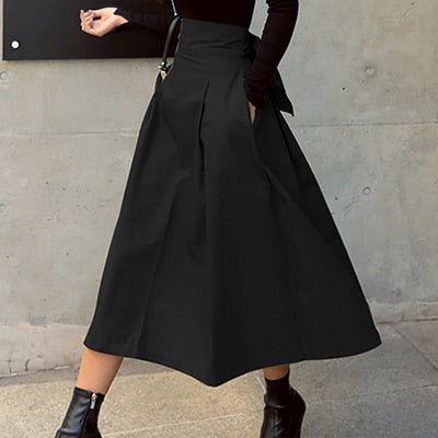 Women's High-Waisted Midi Skirt - Black