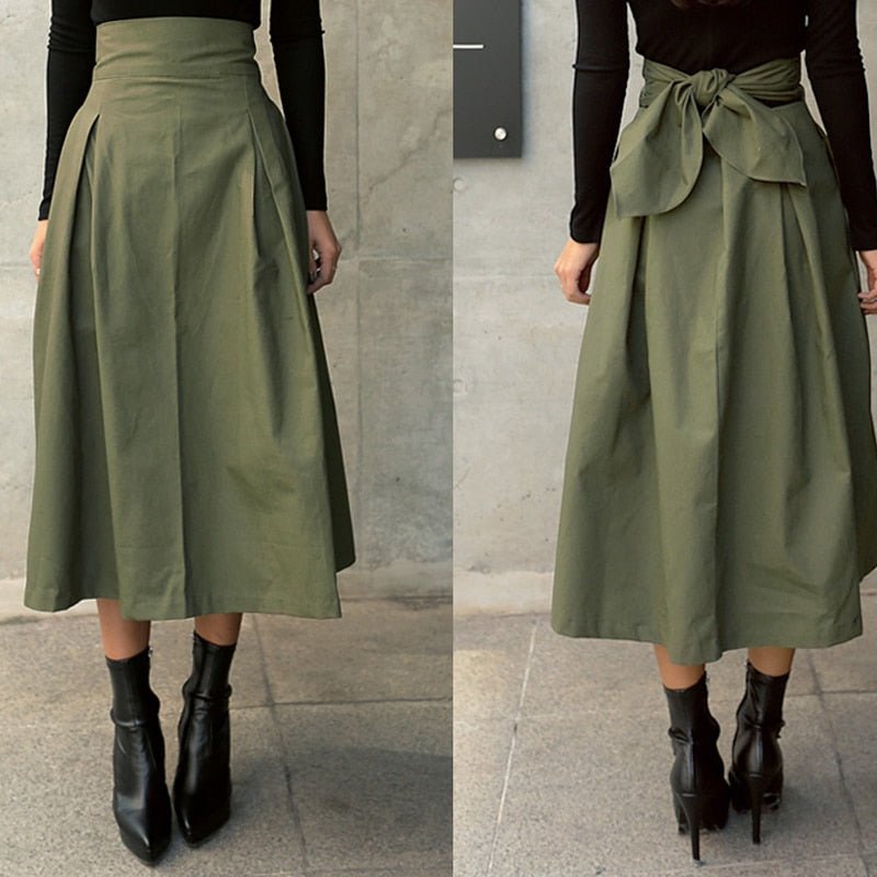Women's High-Waisted Midi Skirt - Green
