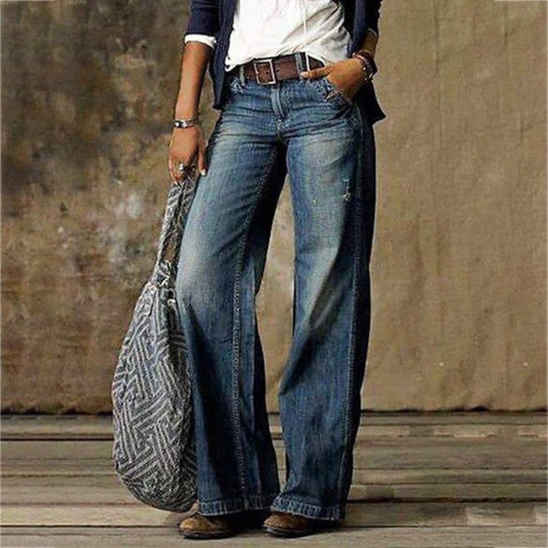 Women's High-Waisted Wide-Leg Jeans - Blue