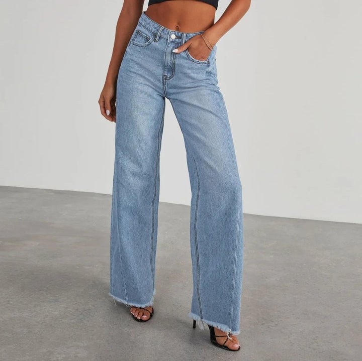 Women's High-Waisted Wide-Leg Jeans - Sky Blue