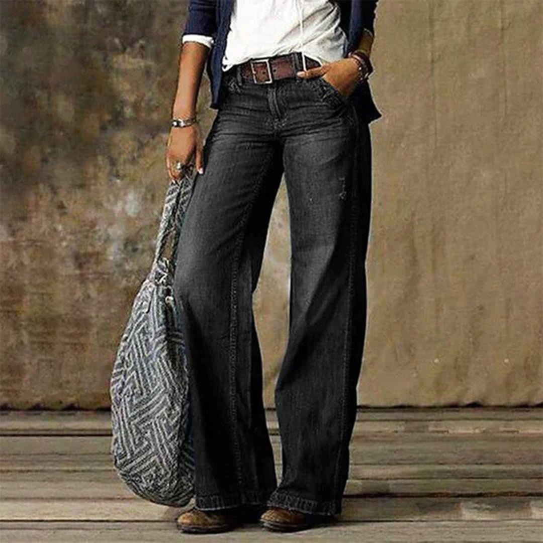 Women's High-Waisted Wide-Leg Jeans - Grey