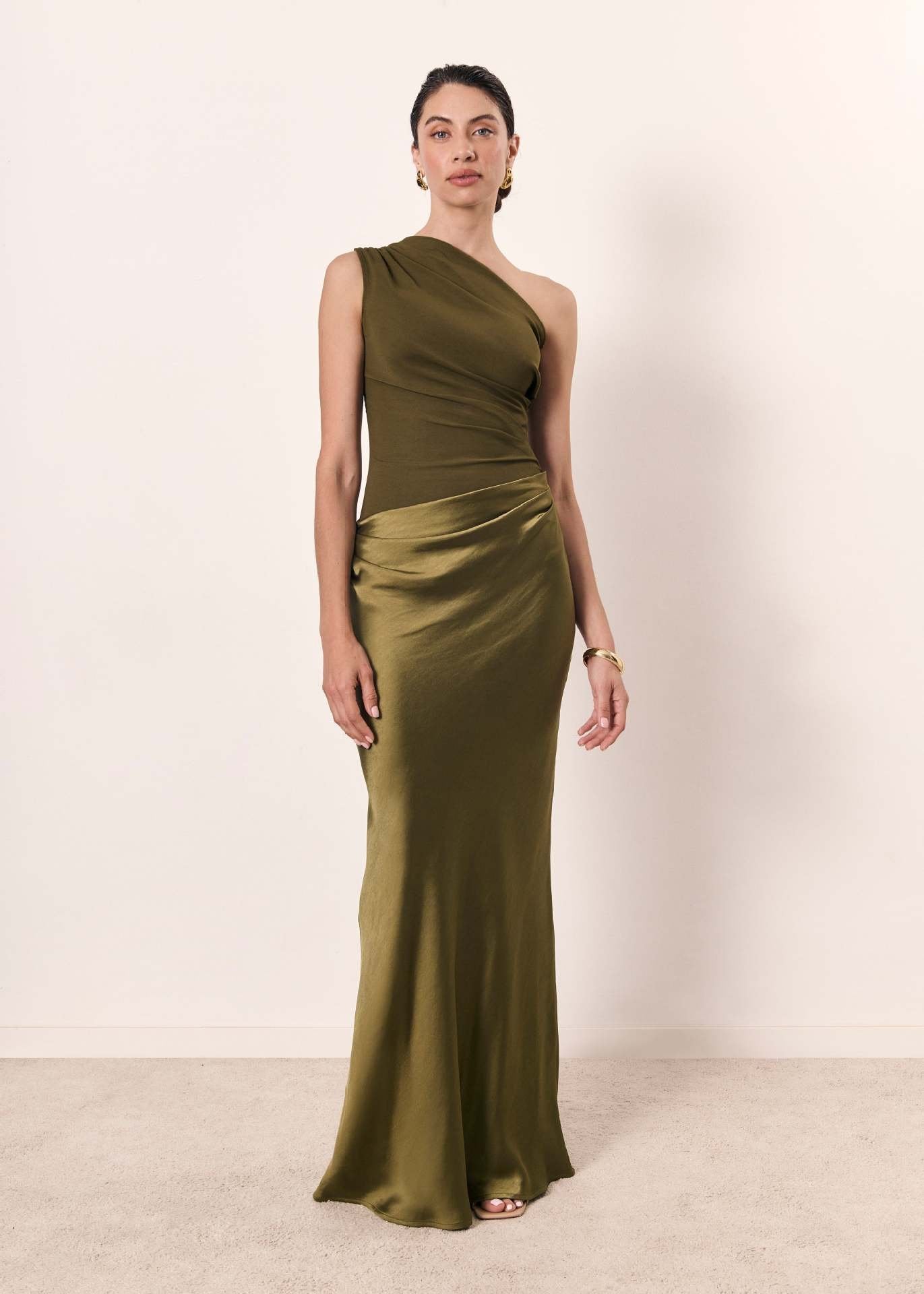 Women's One-Shoulder Bodycon Maxi Dress - Matcha
