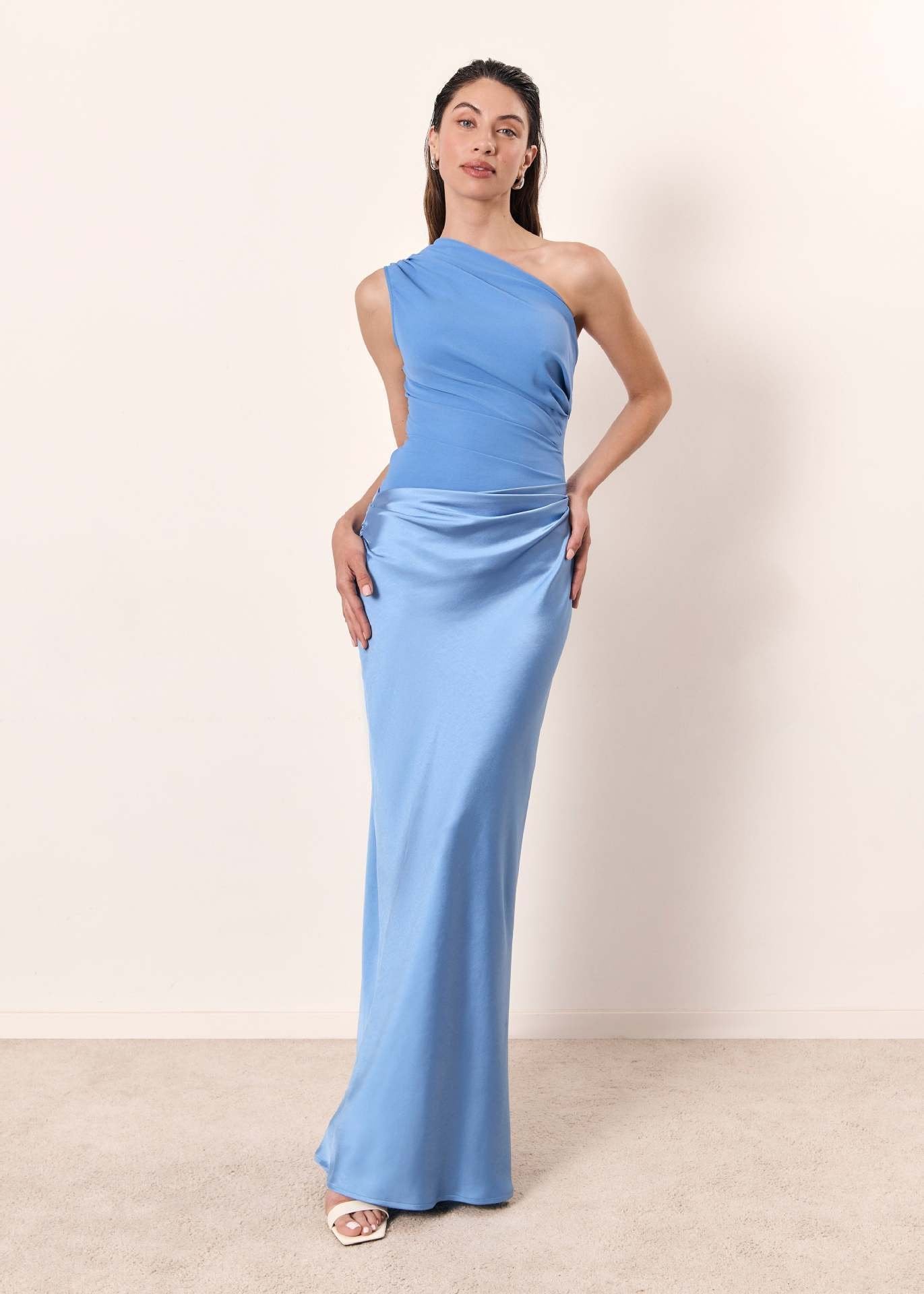Women's One-Shoulder Bodycon Maxi Dress - Sky Blue