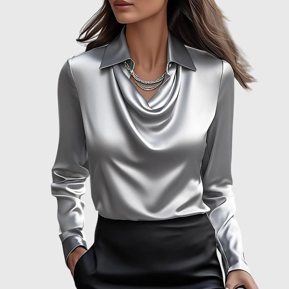 Women's Satin Blouse - Silver