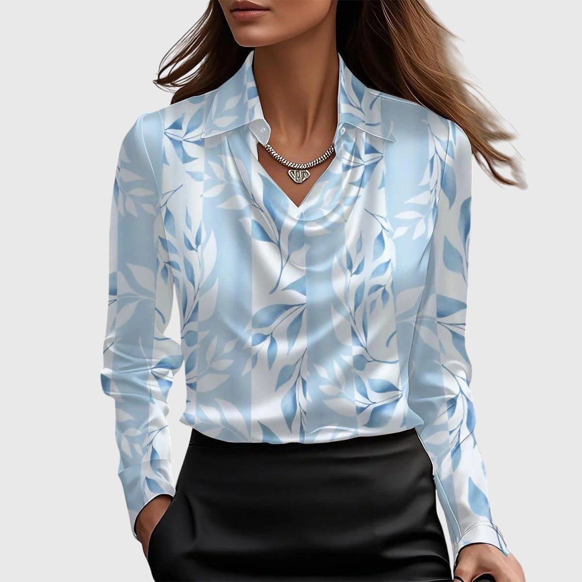 Women's Satin Blouse - Light Blue Floral