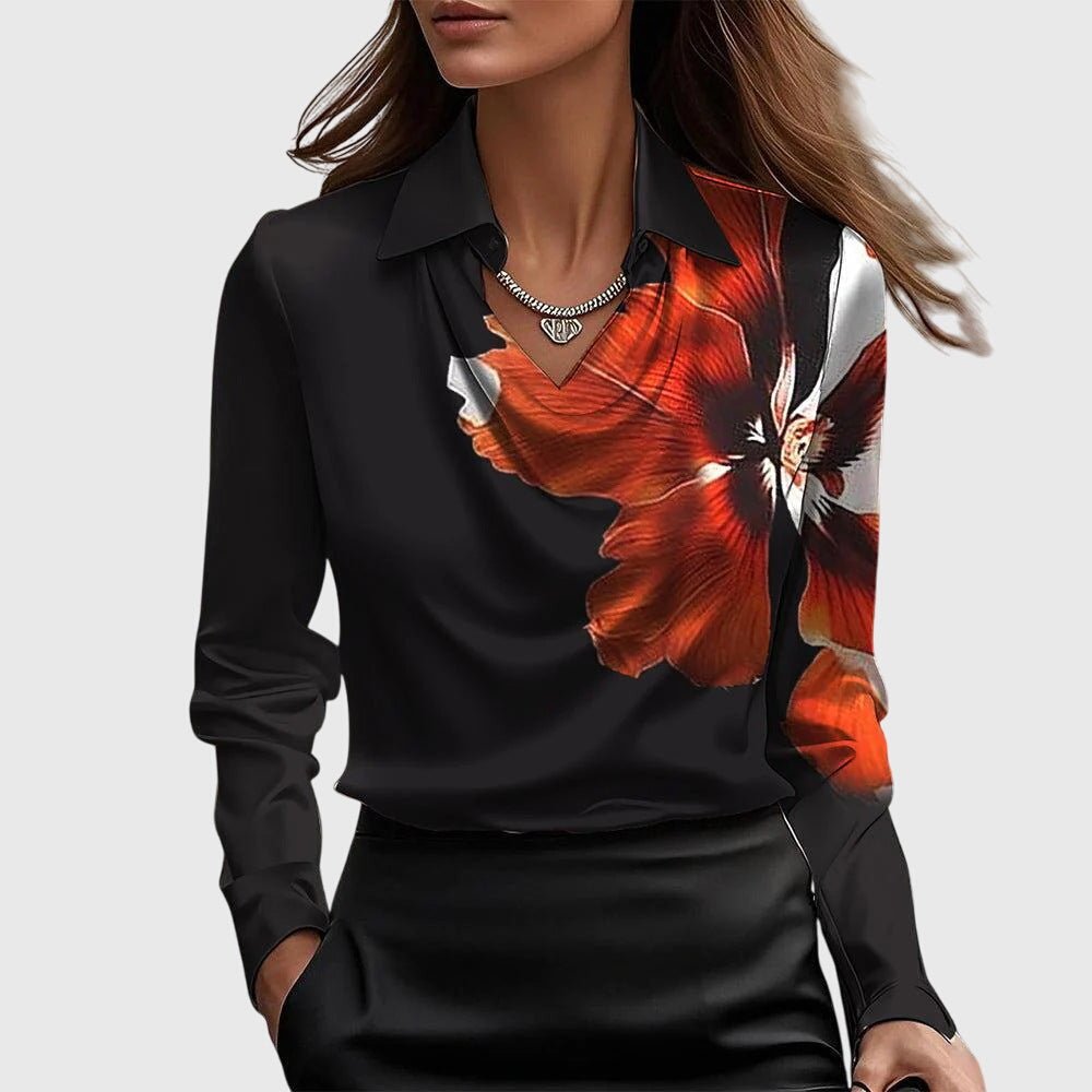 Women's Satin Blouse - Black Red