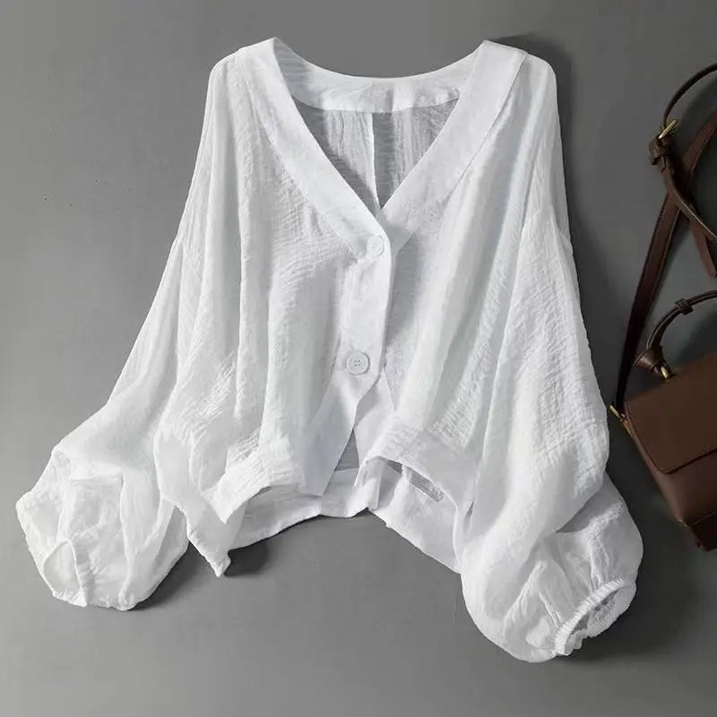 Women's Oversized V-Neck Blouse - White