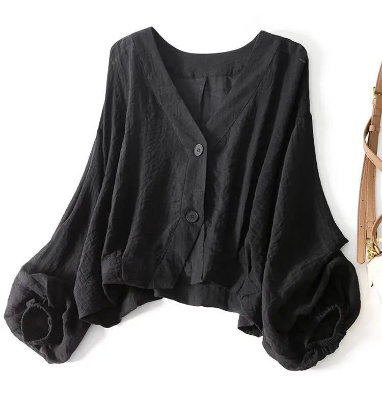Women's Oversized V-Neck Blouse - Black