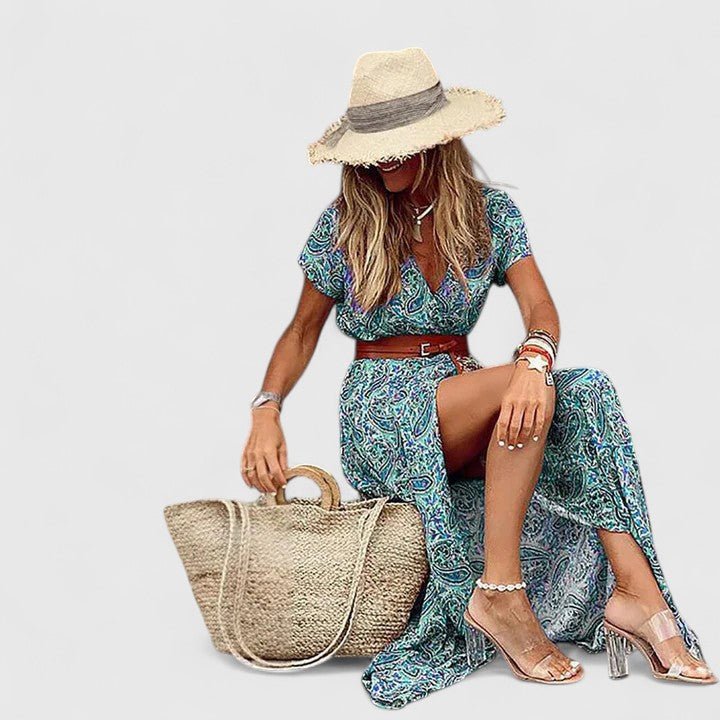 Women's Paisley Maxi Wrap Dress - Green