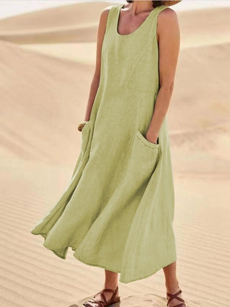 Sleeveless Midi Dress - Light Olive Green