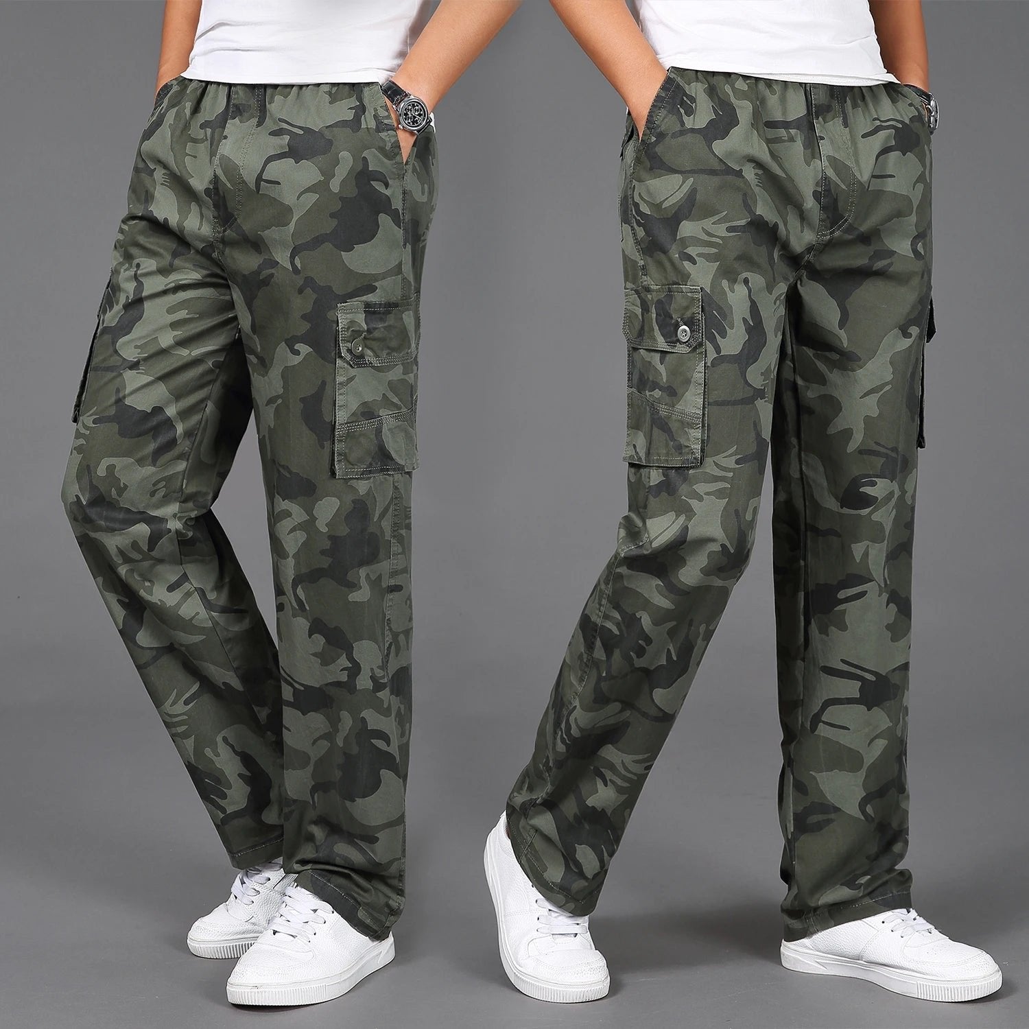 Men's Camo Cotton Cargo Pants - Army Green