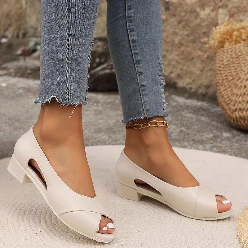 Women's Faux Leather Peep-Toe Sandals - Beige