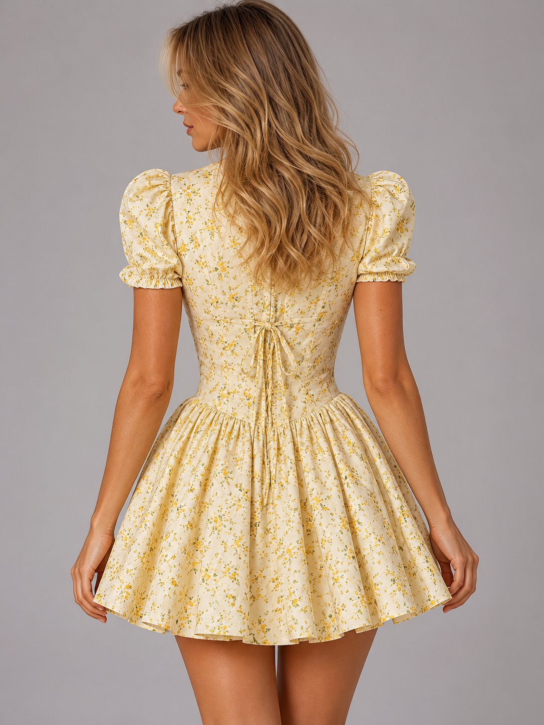Women's Floral Puff-Sleeve Mini Dress