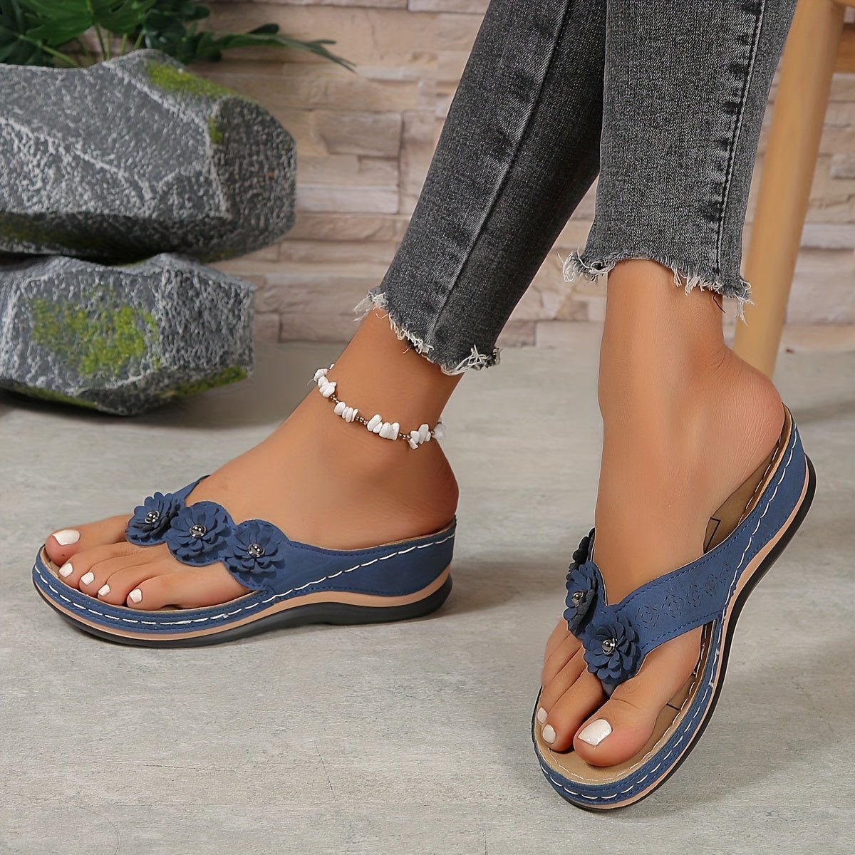 Women's Floral Toe-Post Wedge Sandals
