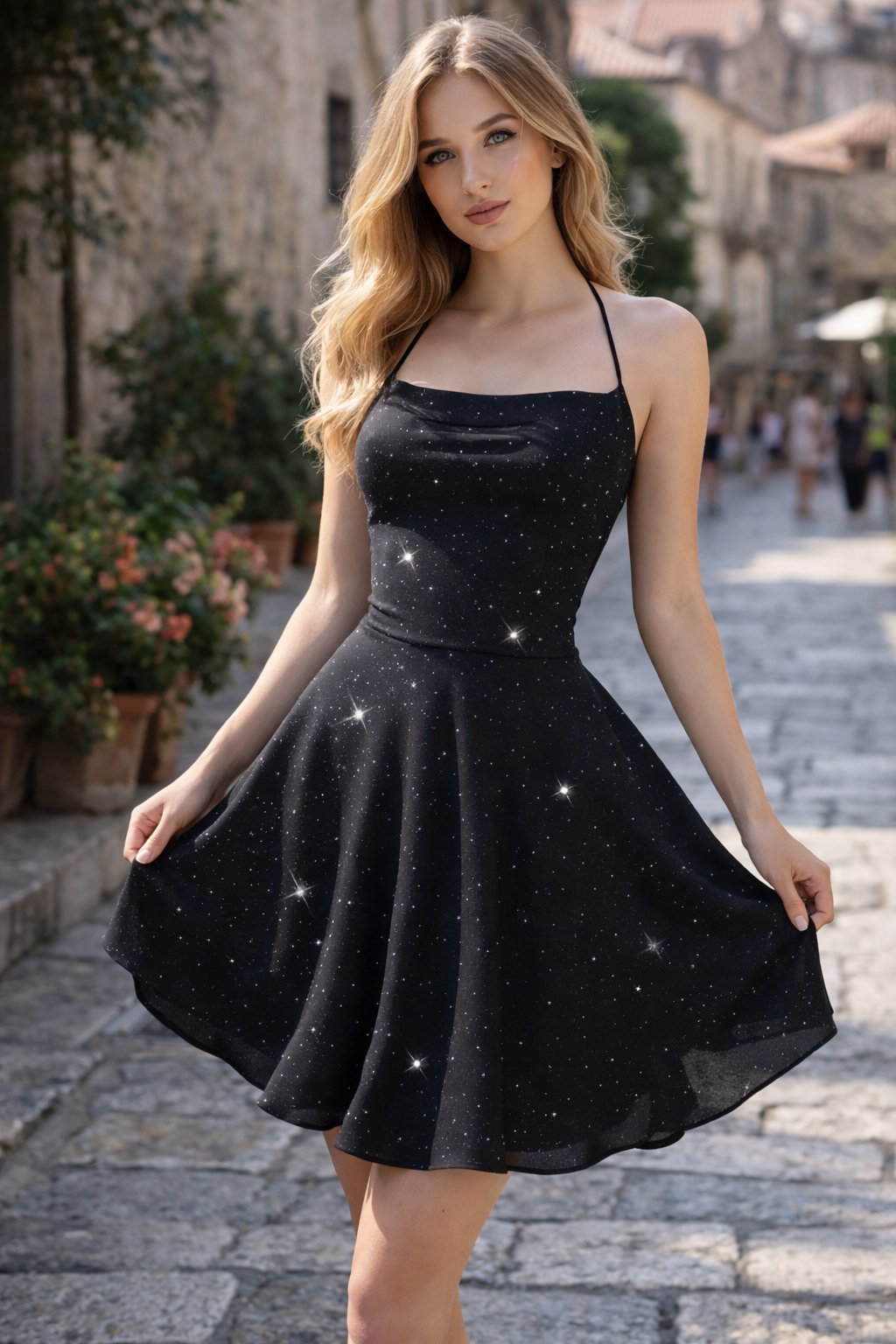 Women's Glitter Halter Skater Dress - XS