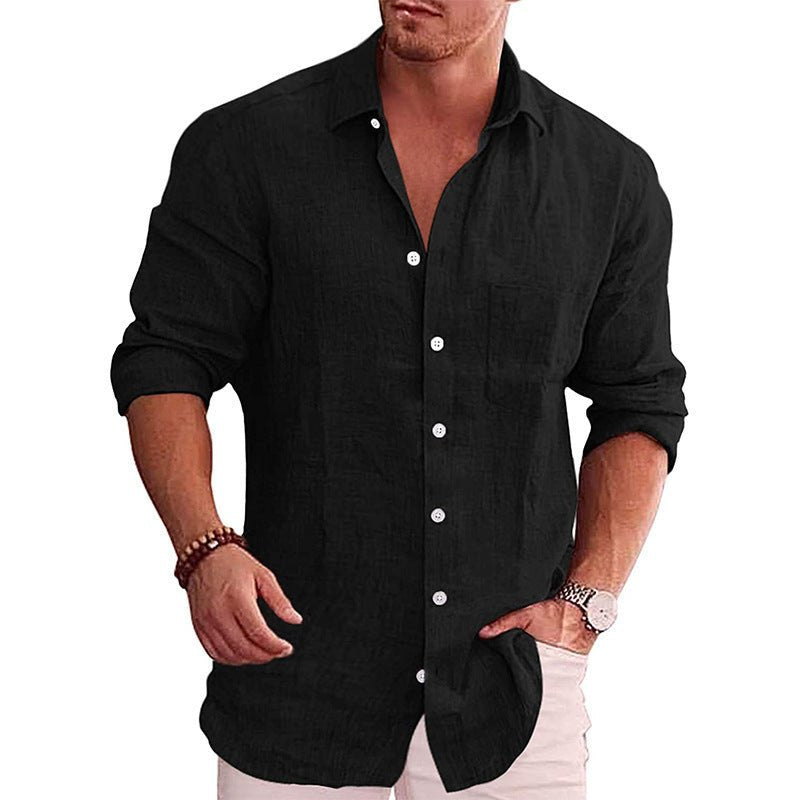 Men's Heathered Linen Slim-Fit Shirt - Black