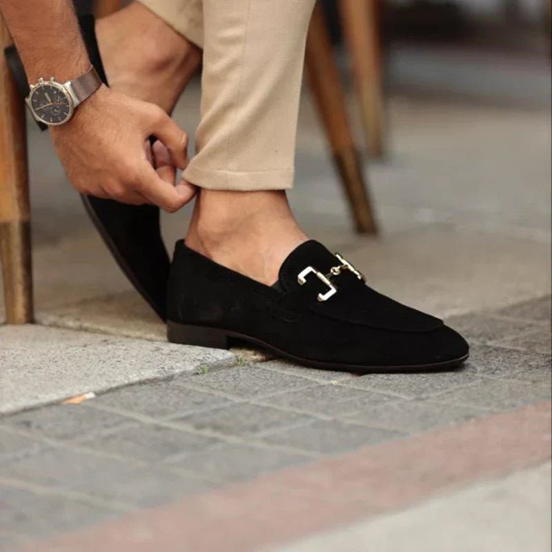Men's Suede Horsebit Loafers - Black
