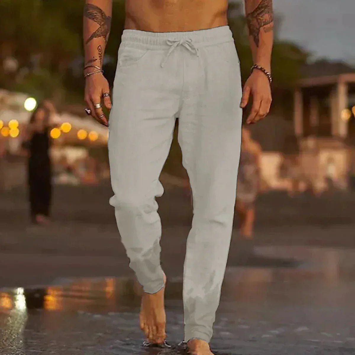 Men's Beach Drawstring Pants - Light Grey
