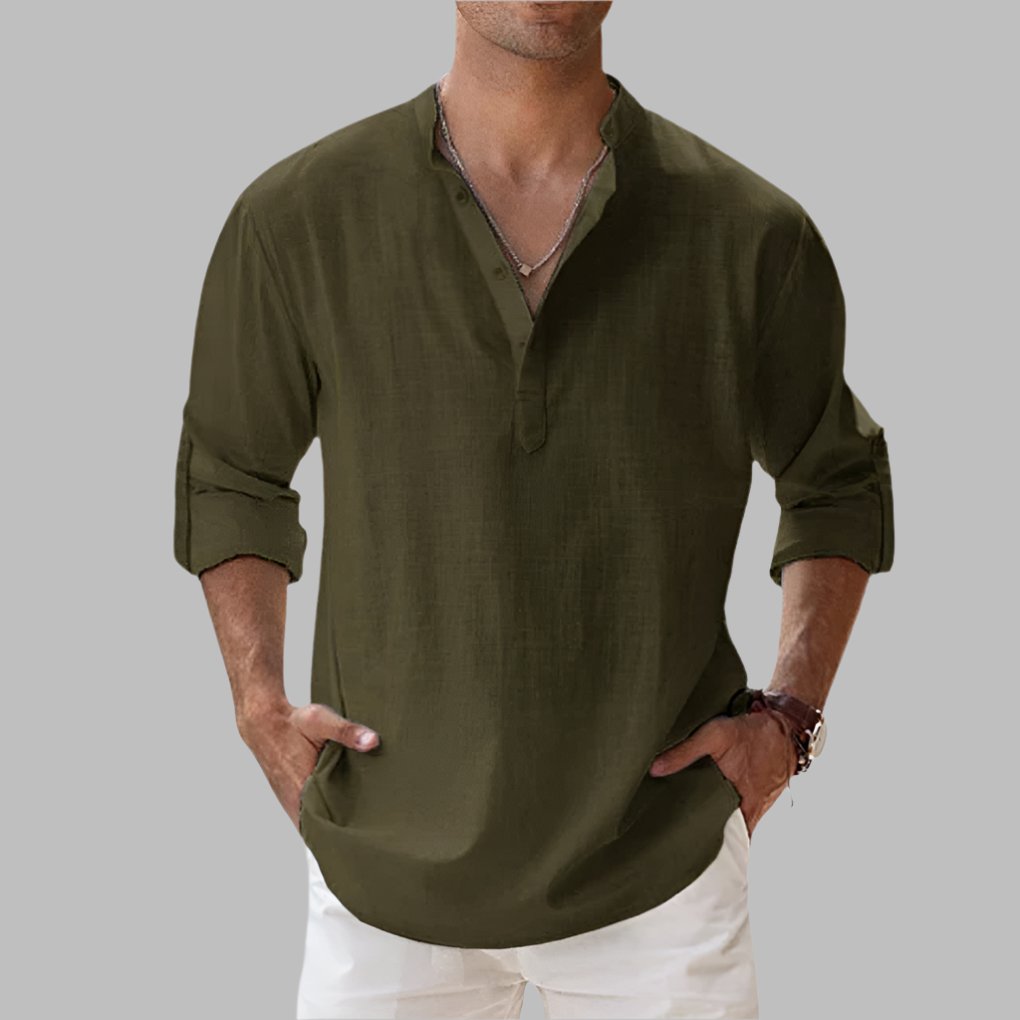 Men's Henley Shirt - Dark Green