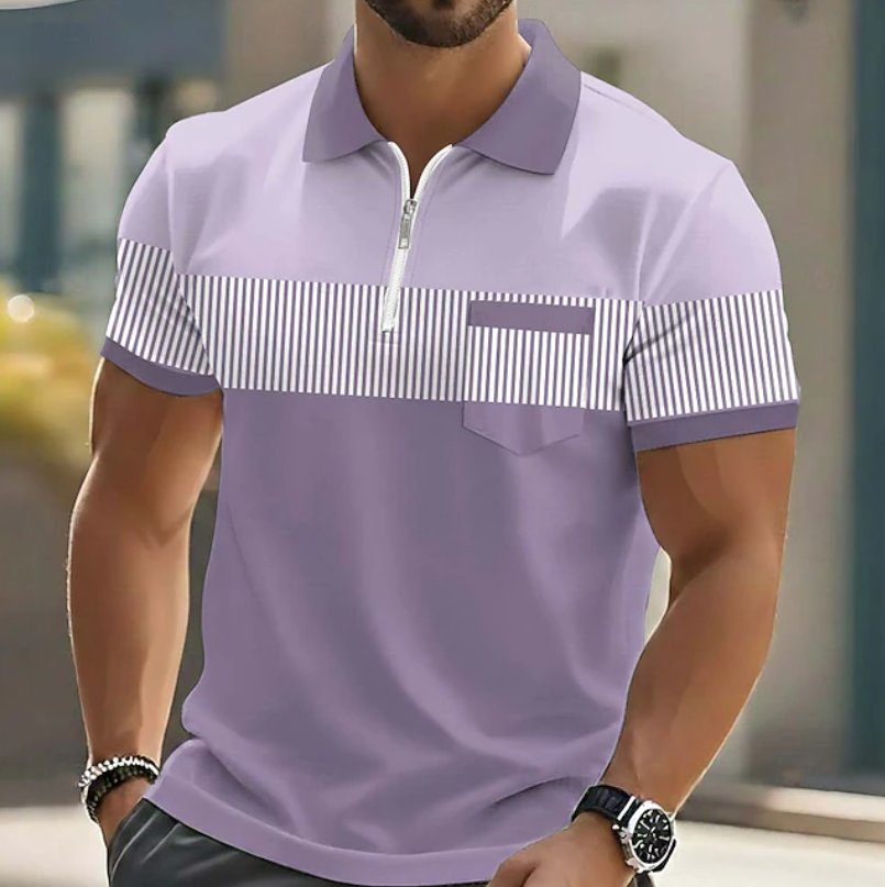 Men's Slim Quarter-Zip Polo Shirt - Purple