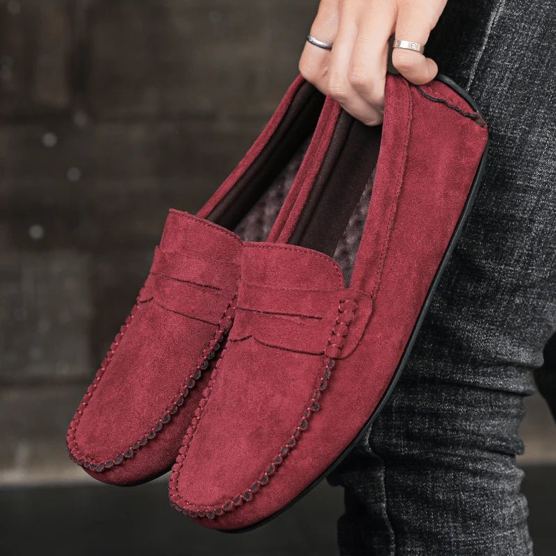 Men's Suede Penny Loafers - Burgundy