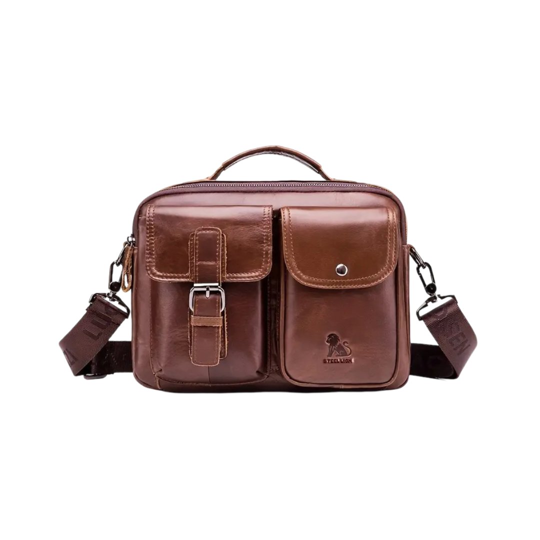 Men's Leather Messenger Bag - Brown