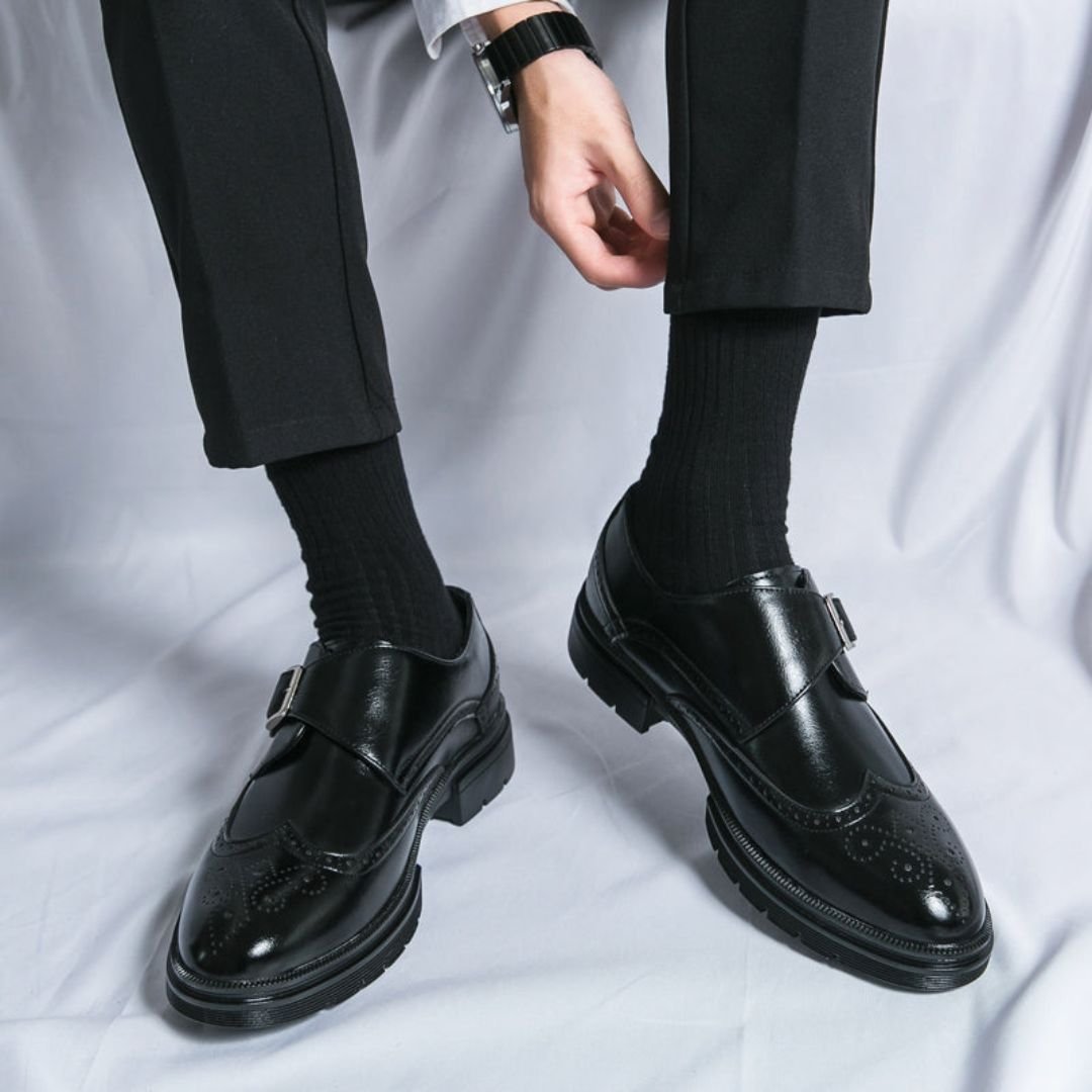 Men's Leather Monk Strap Brogue Shoes