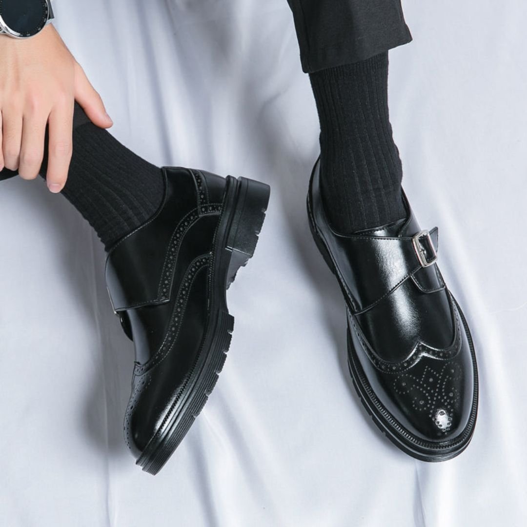 Men's Leather Monk Strap Brogue Shoes