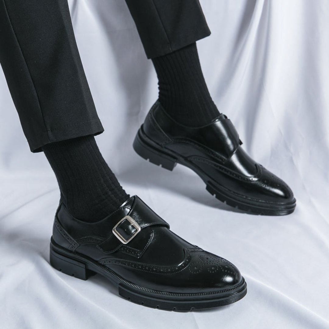 Men's Leather Monk Strap Brogue Shoes