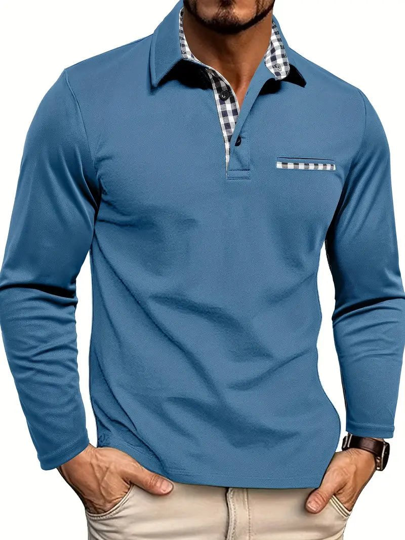 Men's Long Sleeve Polo Shirt - Light Blue
