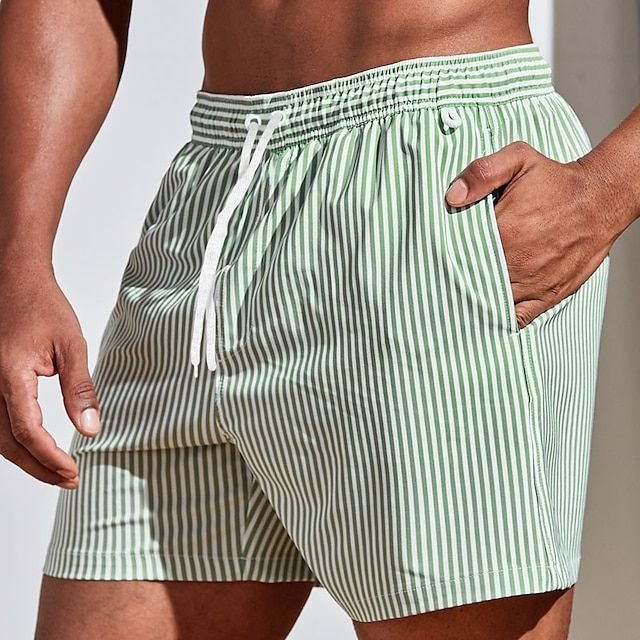 Men's Striped Swim Shorts - Green