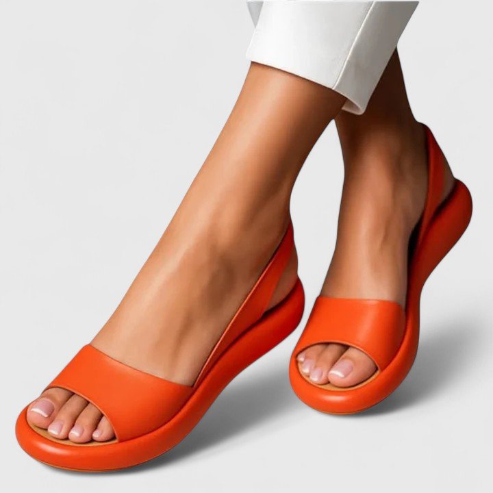 Women's Faux Leather Platform Sandals - Orange