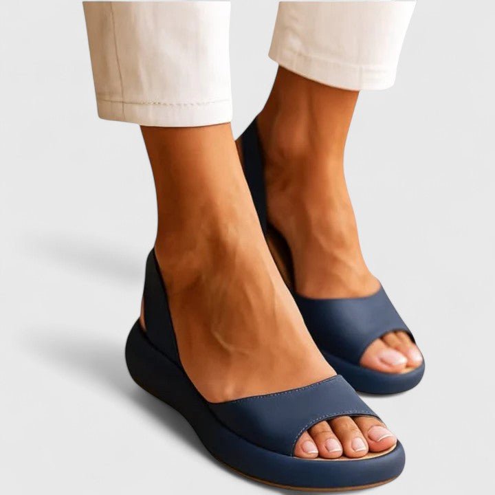 Women's Faux Leather Platform Sandals - Blue