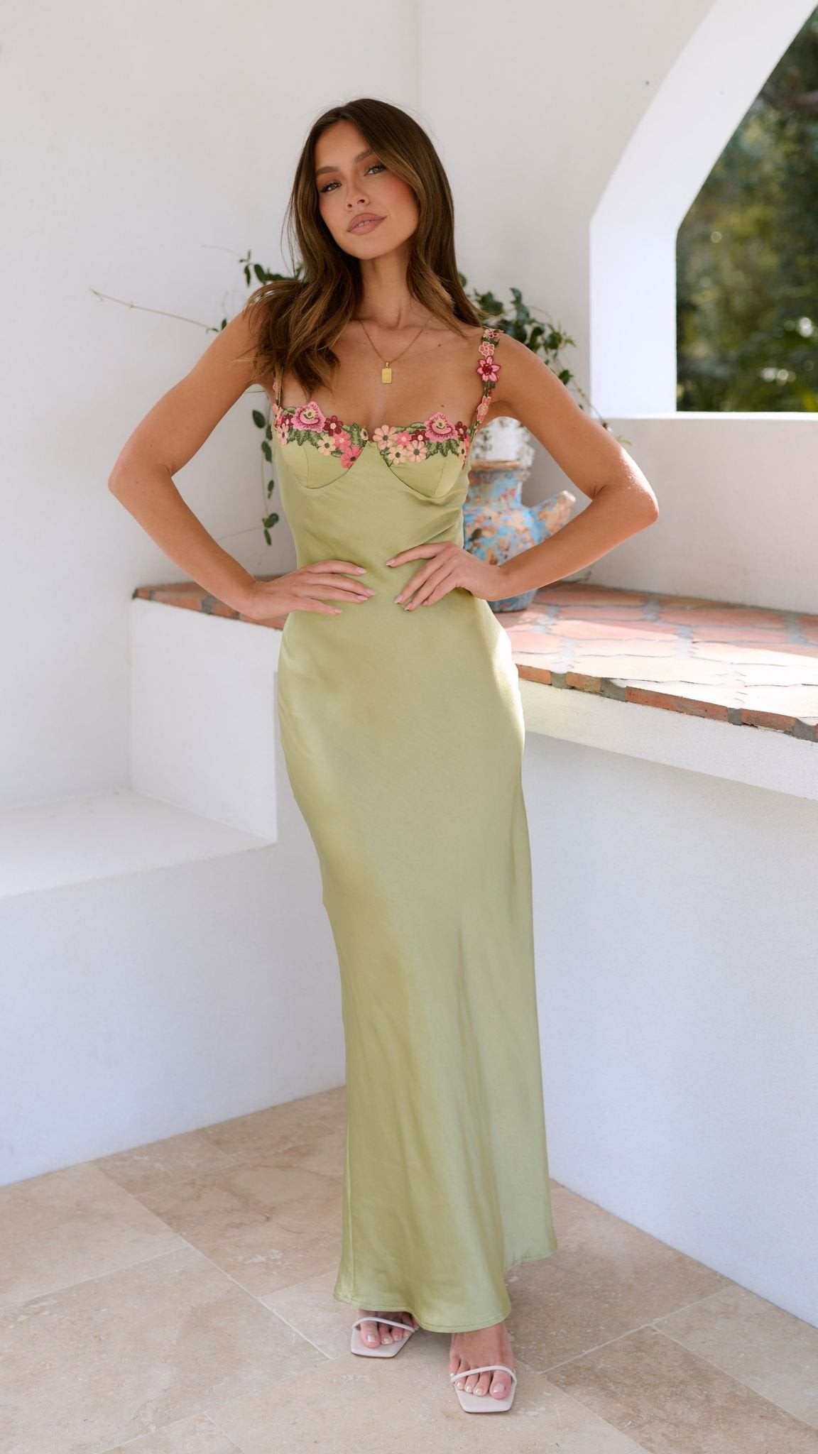 Women's Floral Maxi Dress - Lime