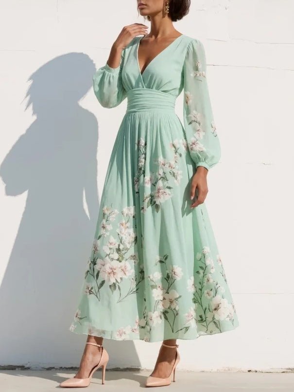 Women's Floral Wedding Guest V-Neck Dress