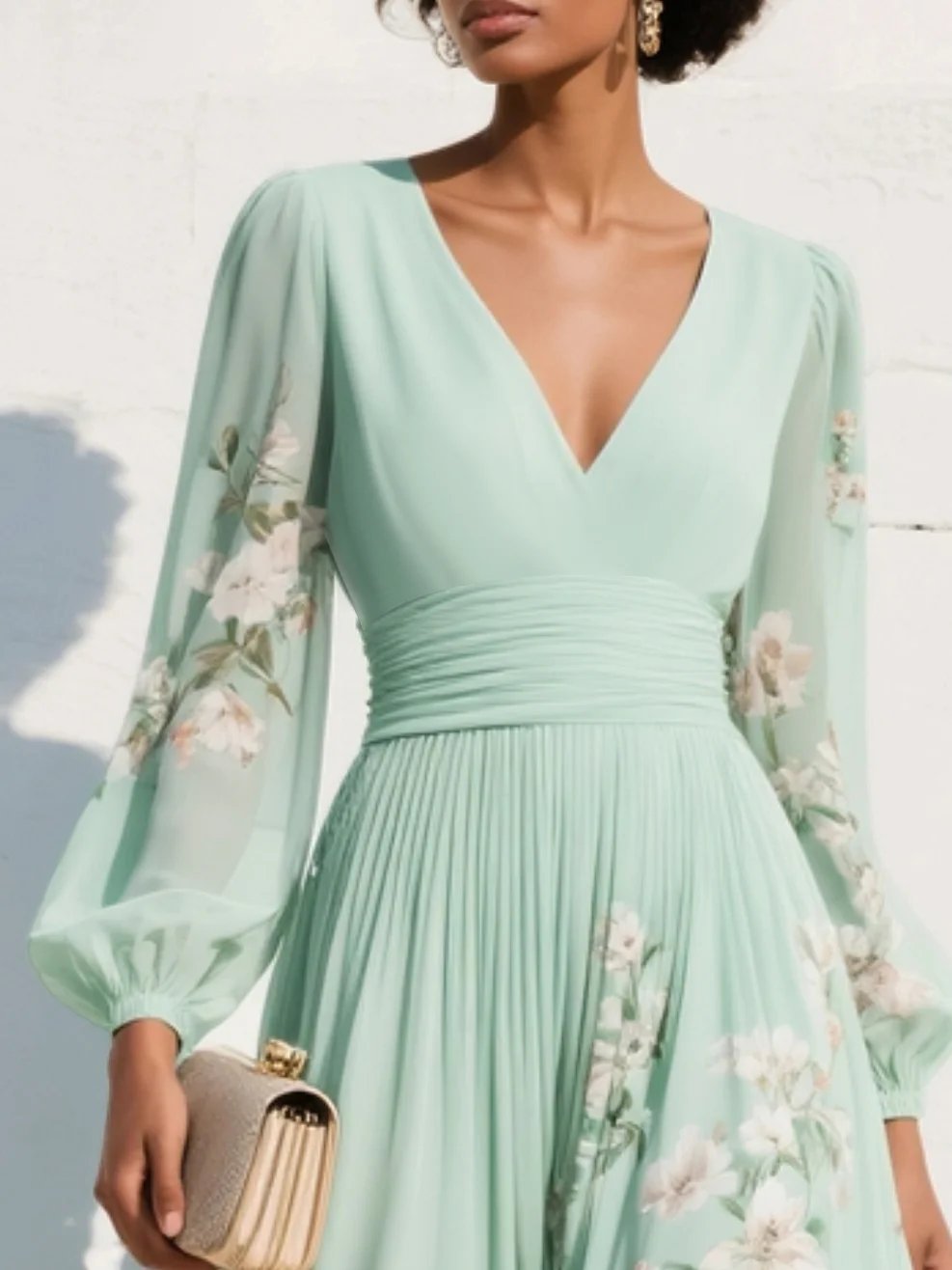 Women's Floral Wedding Guest V-Neck Dress